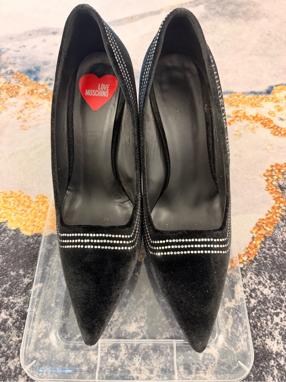 Love Moschino Black Pointed Toe Rhinestone-Trim Pumps